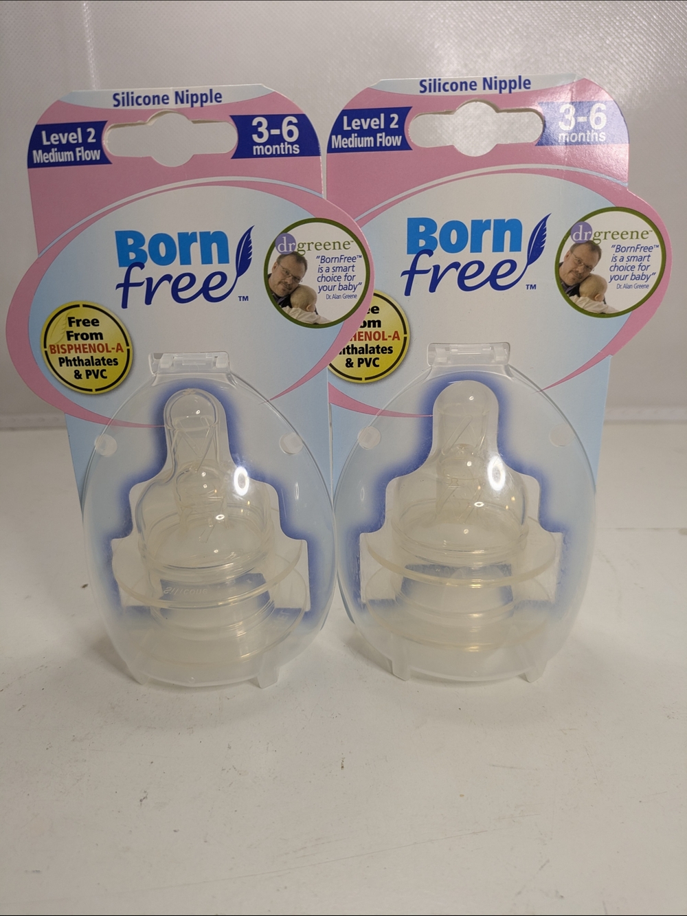 Born Free Silicone Nipple Level 2 Medium Flow - (3-6 months) 2 Pks